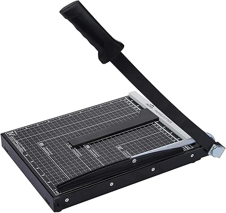 ISDIR Cortador de papel guillotina de 12 pulgadas con barra de presión integrada - Base de metal resistente, capacidad de 12 hojas, guía magnética y protector de seguridad - Recortadora de precisión