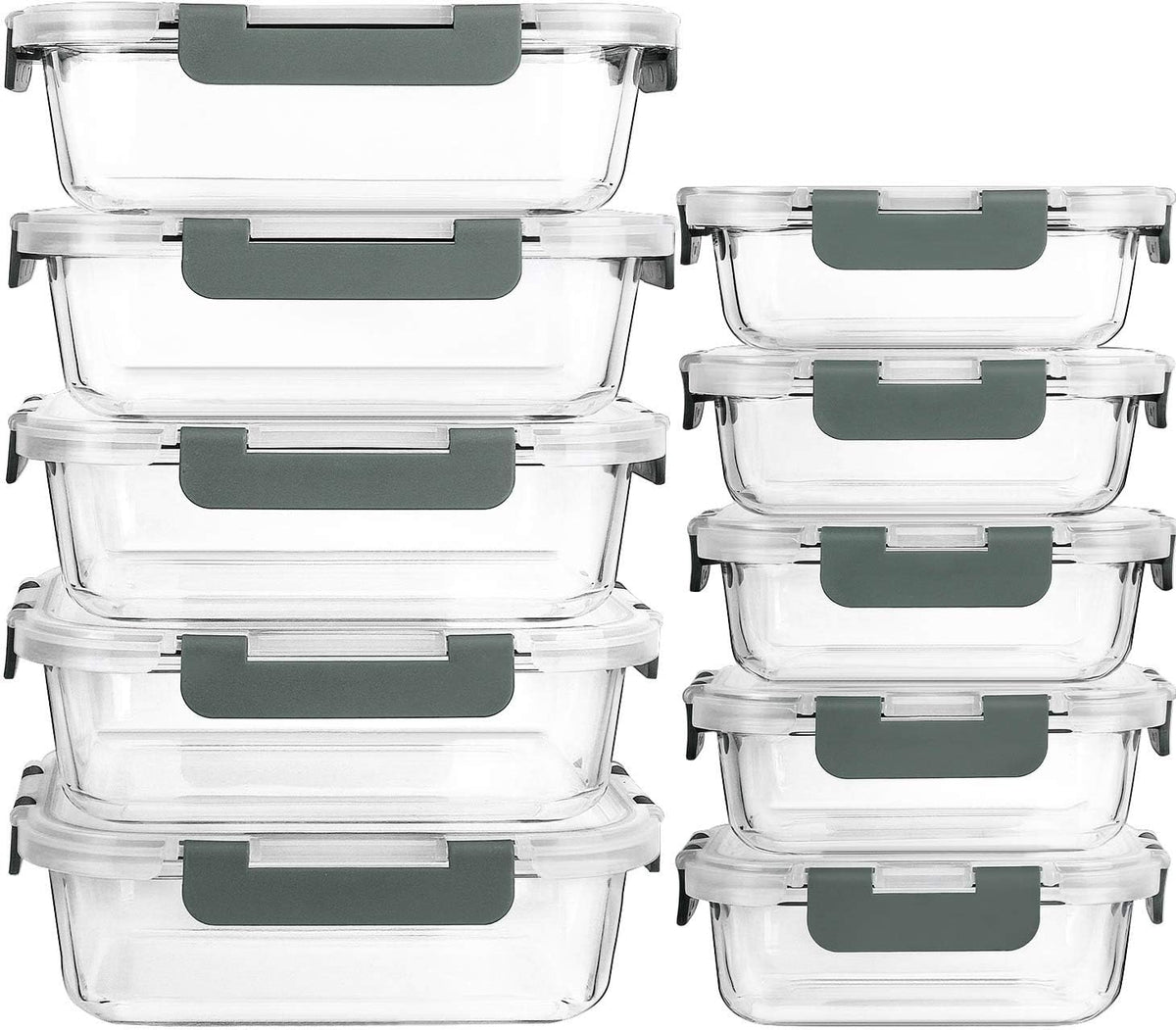 [Paquete de 8] Recipientes de vidrio para preparar comidas con tapa, recipientes de almacenamiento de alimentos MCIRCO con tapas de cierre a presión, recipientes herméticos para el almuerzo, aptos para microondas, horno, congelador y lavavajillas.