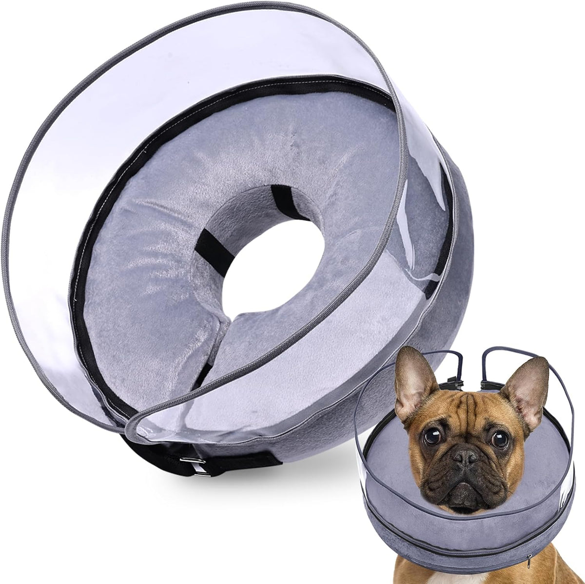 TALLA L-Cono de perro, cono de perro inflable después de la cirugía para razas pequeñas y medianas, collar de cirugía suave con protector anti-lamido mejorado para mascotas, collar de dona protector