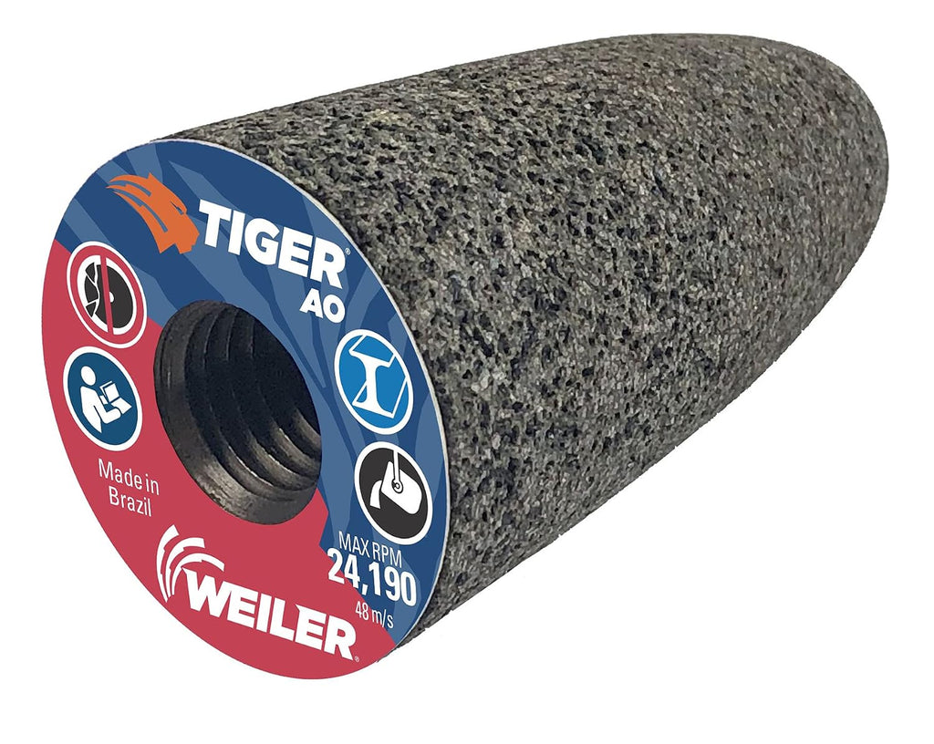 Weiler 68303 Tiger AO Tipo 16 Cono de esmerilado portátil de punta redonda, A24-R, 1 1/2" X 2 1/2" X 5/8-11, (Paquete de 12)