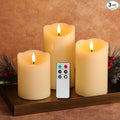 Velas de Pilar Sin Llama Marfil LED Parpadeantes Juego de 3 – Cera Real con Pilas ⚠️ EL CONTROL NO FUNCIONA