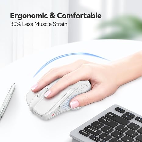 Mouse inalámbrico y ergonómico de 24 GHz, mouse óptico para computadora, PC, Chromebook, Notebook, 6 botones, vida de batería de 24 meses, 4000 DPI, 6 niveles de ajuste