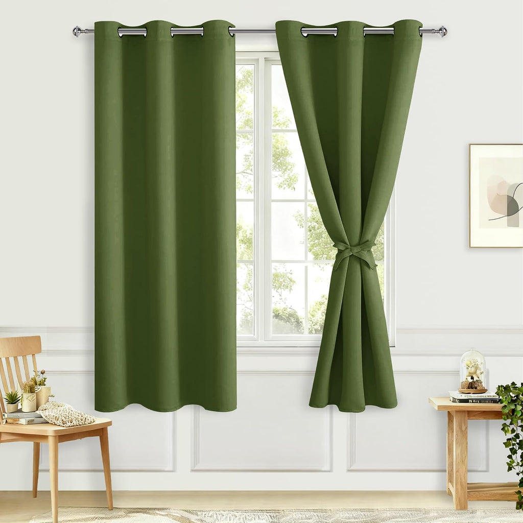 Cortinas Blackout Hiasan con Alzapaños – Verde Oliva, 38 x 72 pulgadas, Set de 2