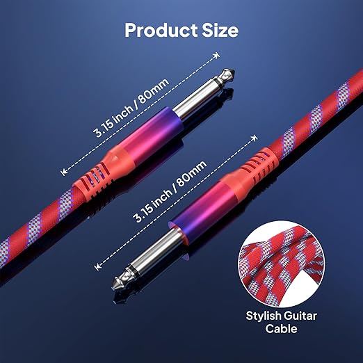 Cable de Guitarra Elebase TS Mono Macho a Macho x2 – Para Bajo Eléctrico y Guitarra Eléctrica