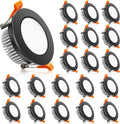 Downlight LED de 2 pulgadas, iluminación empotrada regulable para techo, 3 W, luz blanca diurna de 5500 K, CRI80 con controlador LED (equivalente a halógeno de 35 W), color negro, paquete de 20 unidades.