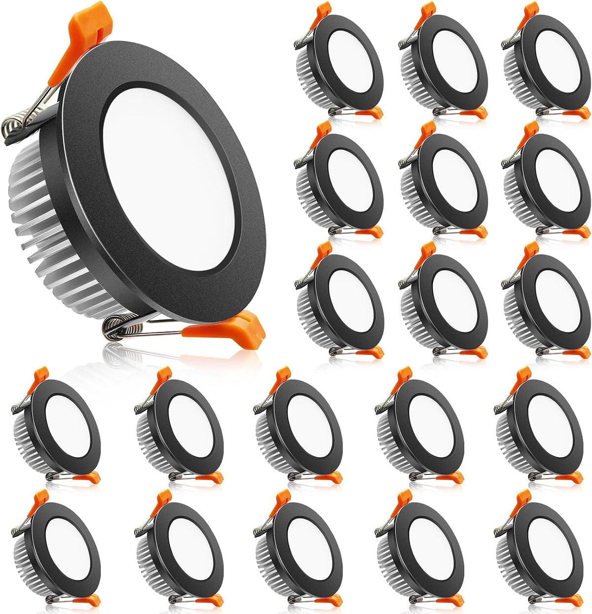 Downlight LED de 2 pulgadas, iluminación empotrada regulable para techo, 3 W, luz blanca diurna de 5500 K, CRI80 con controlador LED (equivalente a halógeno de 35 W), color negro, paquete de 20 unidades.
