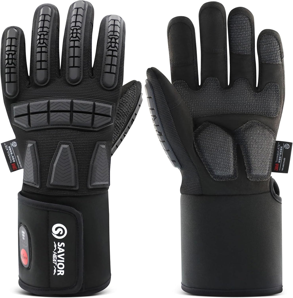 Guantes de trabajo calefactables SAVIOR HEAT para hombre y mujer, con batería recargable de 7,4 V y Thinsulate 3M, impermeables, con pantalla táctil, equipo de invierno para trabajos mecánicos, de construcción, de pala y al aire libre. 