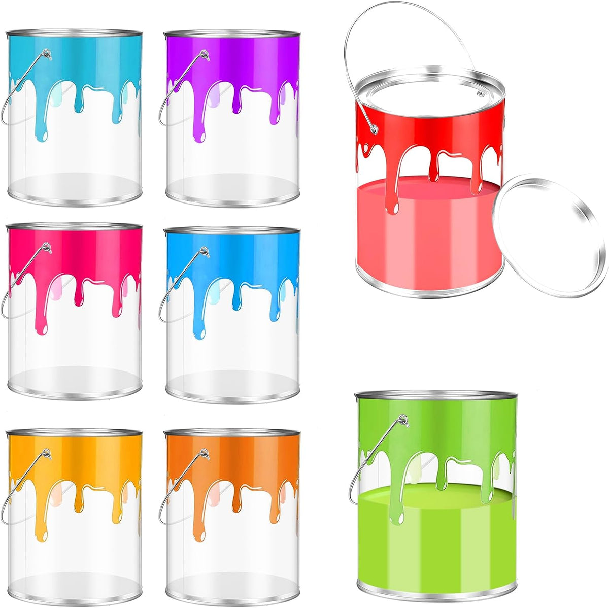 8 Recipientes Plásticos Transparentes para Pintura con Tapa de Hojalata Portátiles para Favores de Fiesta, Decoración, Golosinas, DIY y Manualidades - 8.5 x 12.5 cm