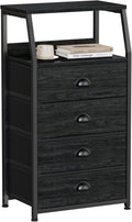 Cómoda Torre Furnulem 4 Cajones | Marco de Acero, Tapa de Madera, Organizador Vertical Negro