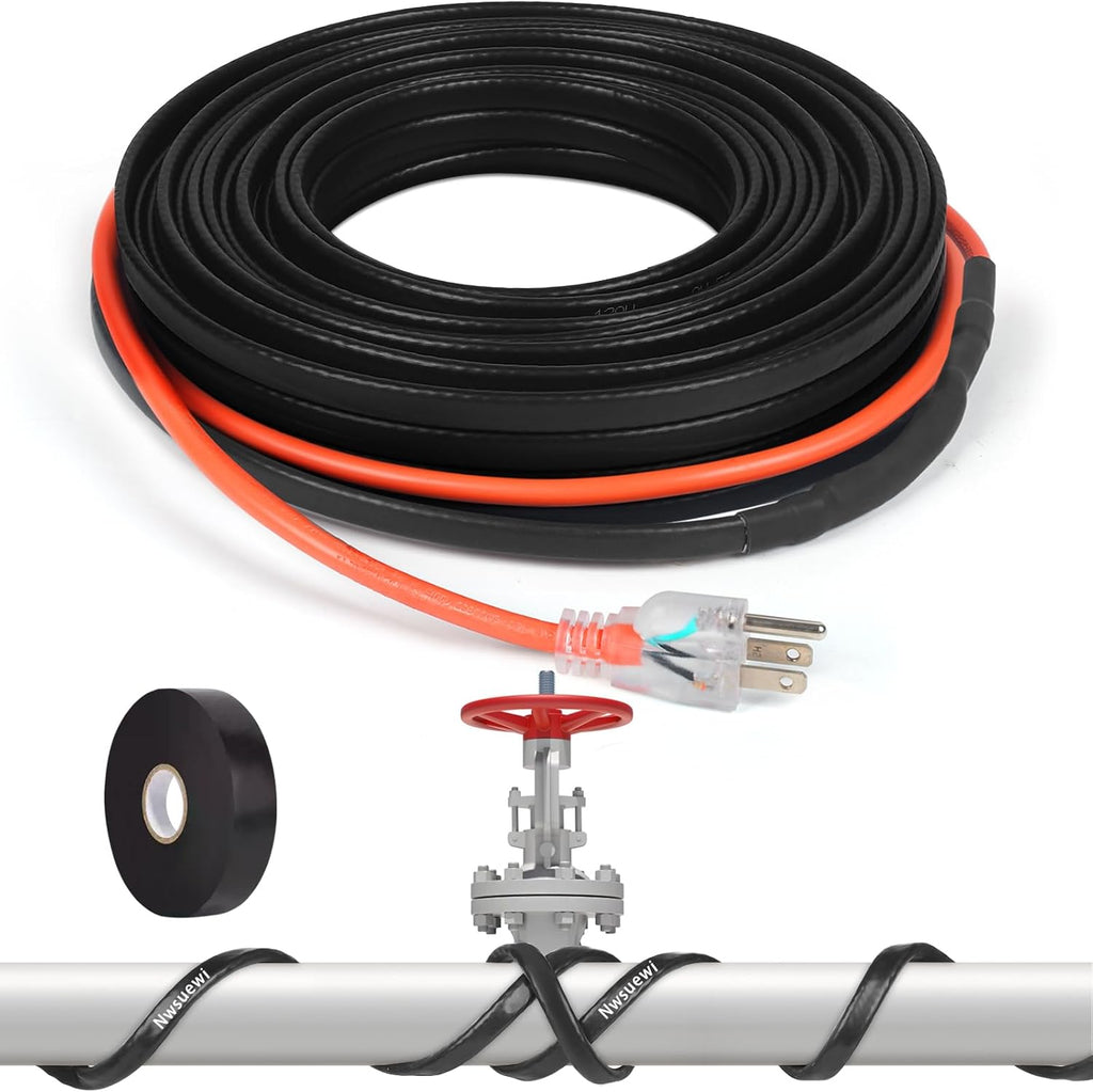 Cable Calefactor para Tuberías 30FT – Cinta Térmica Anticongelante -40°F, 120V 5W/ft para Plomería