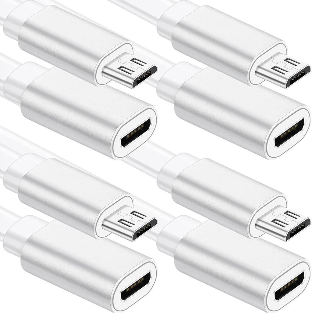 Sumind 4 Cables de Extension Micro USB 10 Pies/3 Metros | Micro USB Hembra a USB Macho | Compatible con Camaras de Seguridad | Blanco con Clips