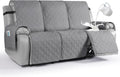 Fundas impermeables para sillones reclinables VANSOFY, fundas para sofás de 1 pieza, lavables, antideslizantes, con correas elásticas y bolsillo para perros y mascotas (gris claro, 3 plazas).