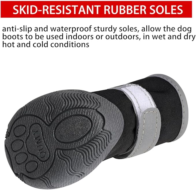 QUMY - Botas para perros pequeños y cachorros, impermeables, para la nieve del invierno, con franja reflectante, suaves y cómodas, con suela de goma antideslizante, color negro, 4 unidades Visita la tienda de QUMY
