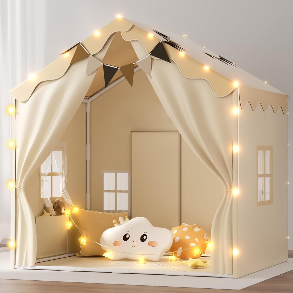 Carpa Infantil EagleStone 2 en 1 | Grande con Tapete Acolchado y Luces | 2 Puertas 4 Ventanas | Interior Exterior | 53x40x51