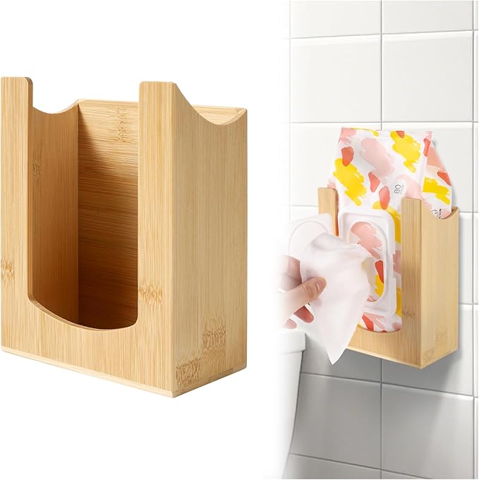 CRAKTH Dispensador de toallitas de bambú para montaje en pared, soporte para caja de toallitas para baño, cocina, sala de estar, contenedor de almacenamiento para pañuelos faciales, toalla facial Visita la tienda de CRAKTH