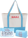 Juego de 3 bolsas vacías para fichas de Mahjong con cremallera, bolsa de transporte de lona bordada de PVC, bolsa de nailon para mujer (azul) 