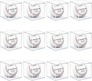 Pack 12 Cajas Acrílicas con Protección UV | Exhibidor Transparente para Pelota de Béisbol, Autografos y Coleccionables