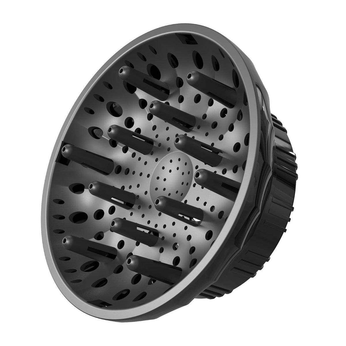 Difusor universal para secador de pelo: compatible con secadores de 1,4 a 2,4 pulgadas. Difusor iónico profesional para cabello rizado u ondulado. Reduce el encrespamiento y realza los rizos. Ligero e ideal para viajar (negro).