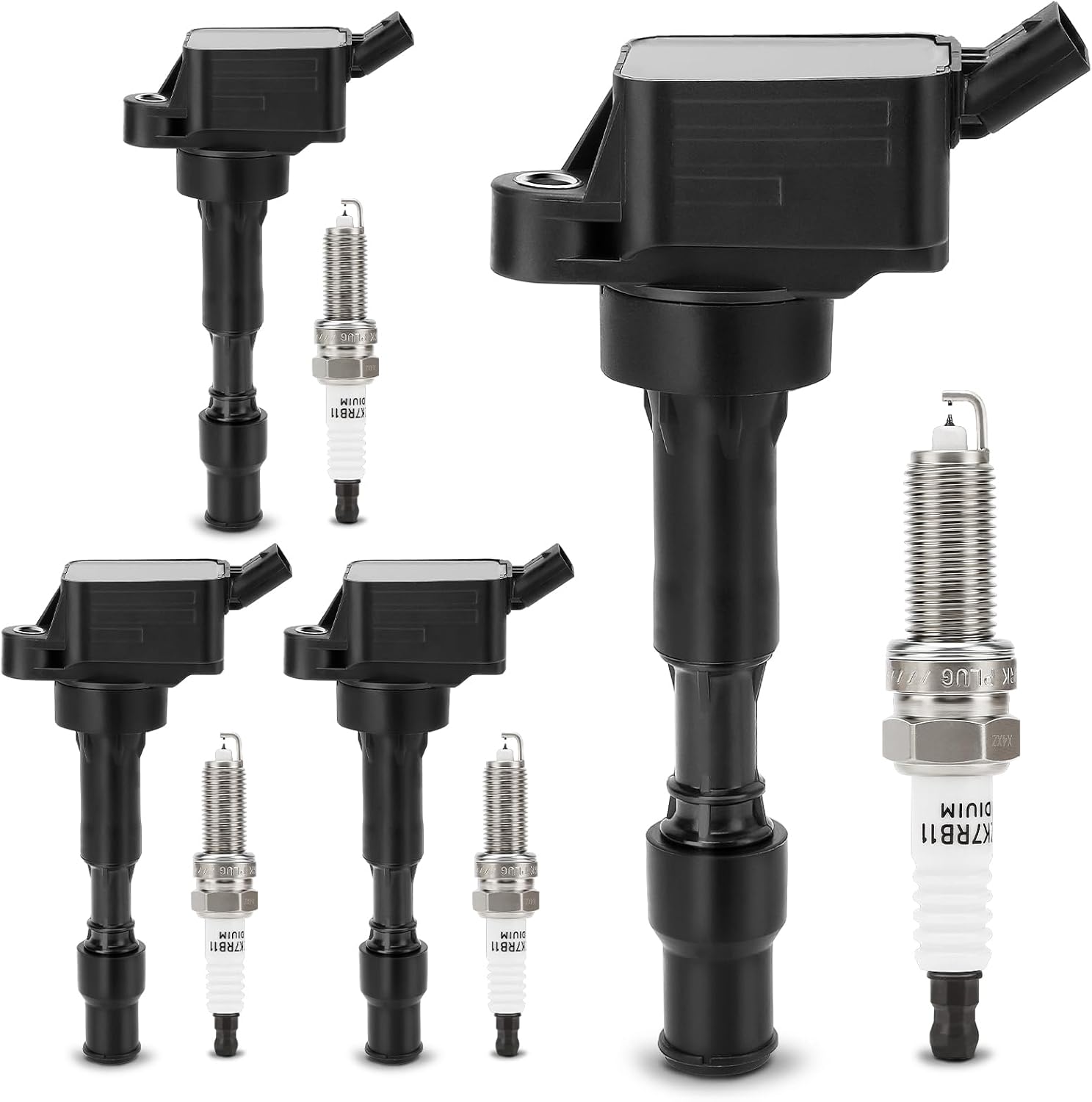 UF816 Ignition Coil & 9723 Double Iridium Spark Plug Set (4+4) - For Hyundai Elantra, Kona, Sonata, Veloster / Kia Forte, Soul, Seltos - Replaces 273002E601