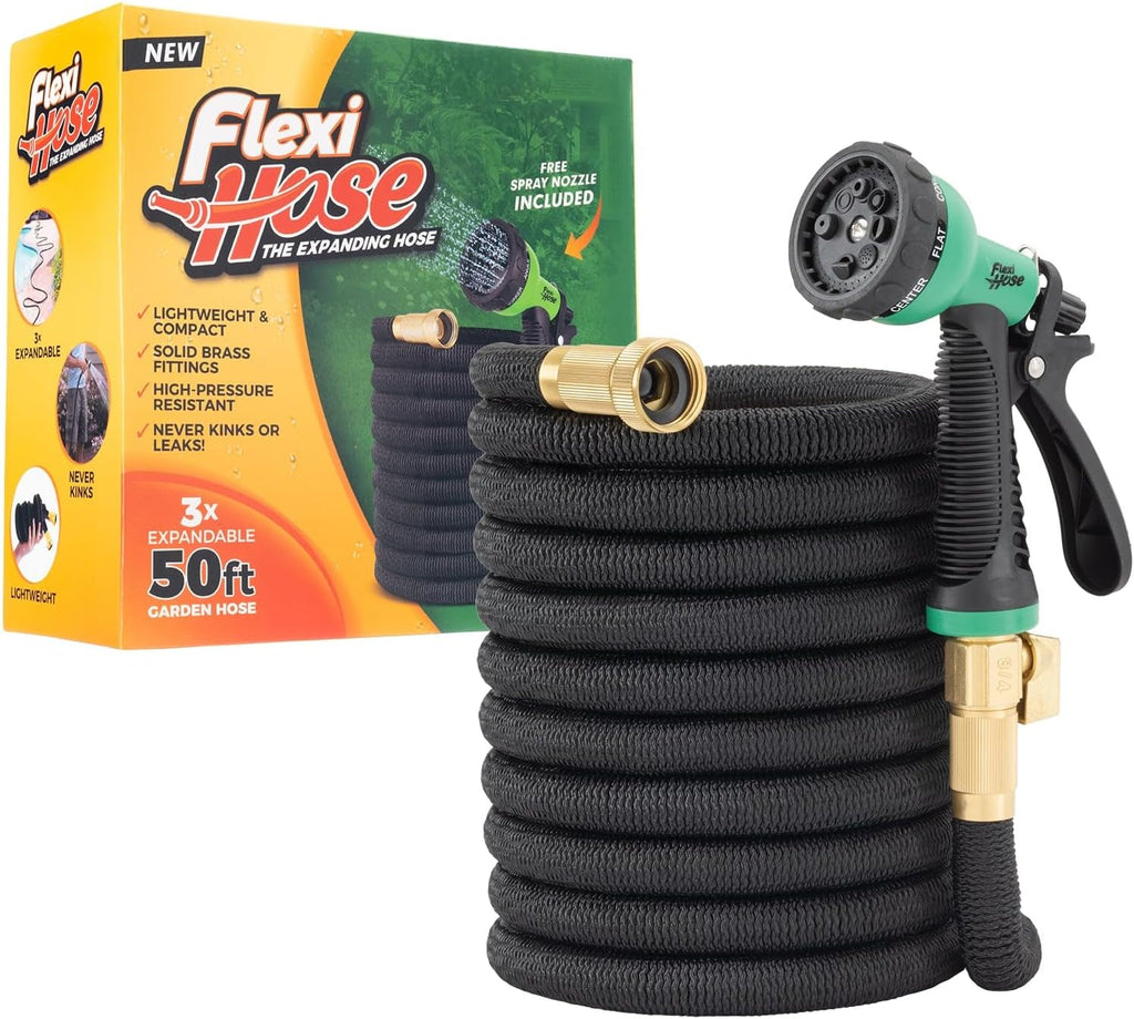 Flexi Hose Manguera de jardín expandible, 50 pies, color negro y verde