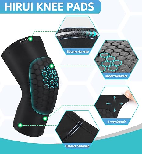 HiRui Rodilleras para niños, jóvenes y adultos, rodilleras de compresión para baloncesto, béisbol, rodilleras de compresión para voleibol, fútbol, ciclismo, correr, 1 par (negro, M)
