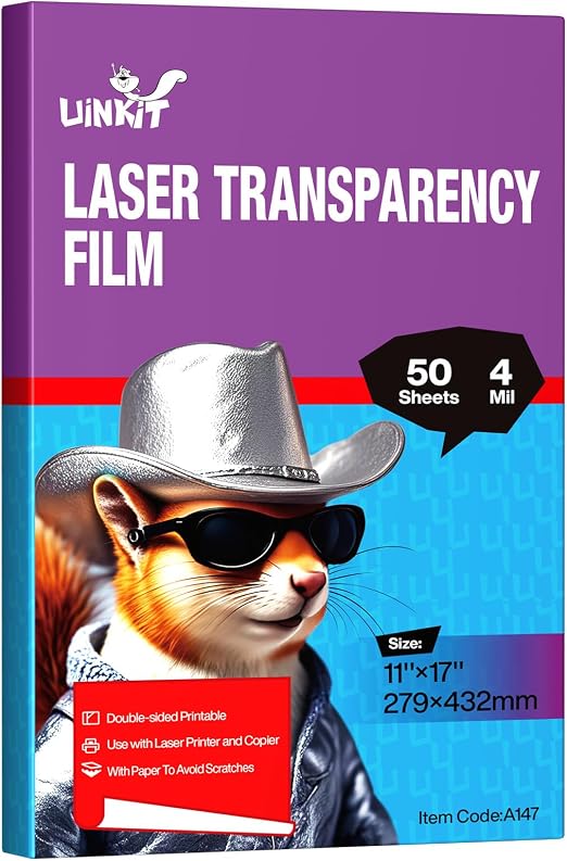 Película de Transparencia Láser Uinkit OHP – 50 Hojas para Impresora Láser y Copiadora