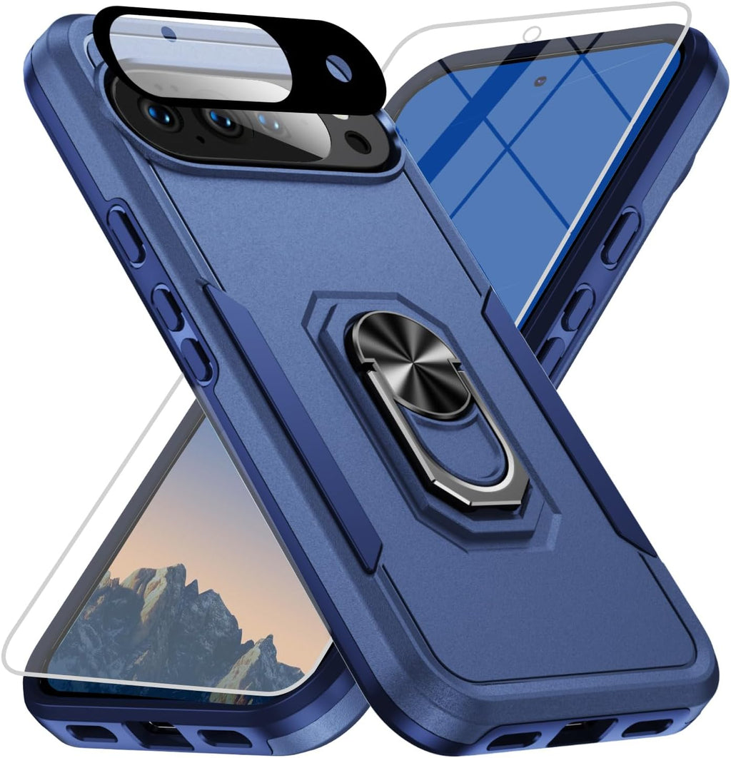 Funda Bonkier para Google Pixel 10 con protección anticaída de grado militar (4,6 m), protector de pantalla y lente, funda resistente con soporte, azul oscuro