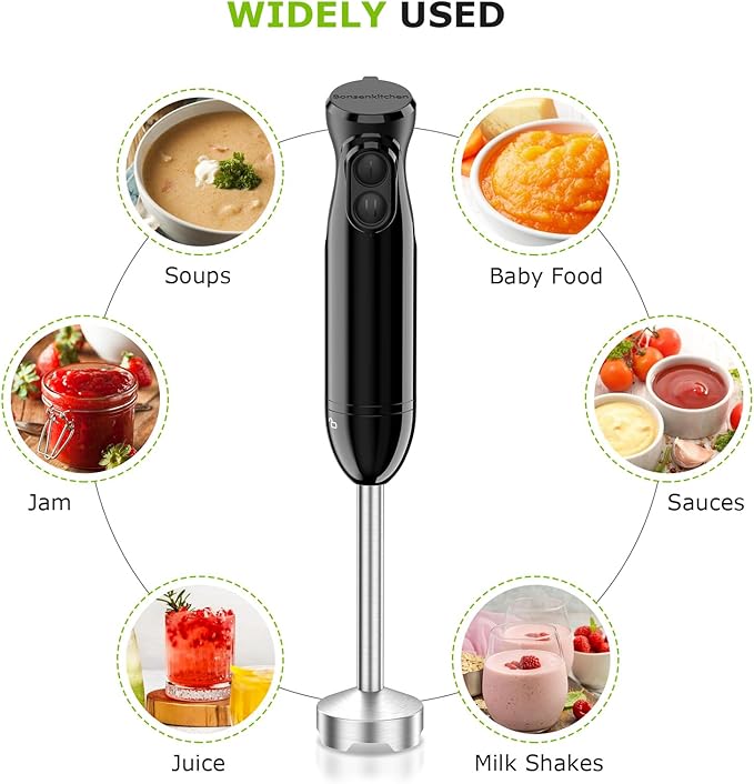 Minipimer Bonsenkitchen 300W – Batidora de Mano con Cuchilla de Acero Inoxidable