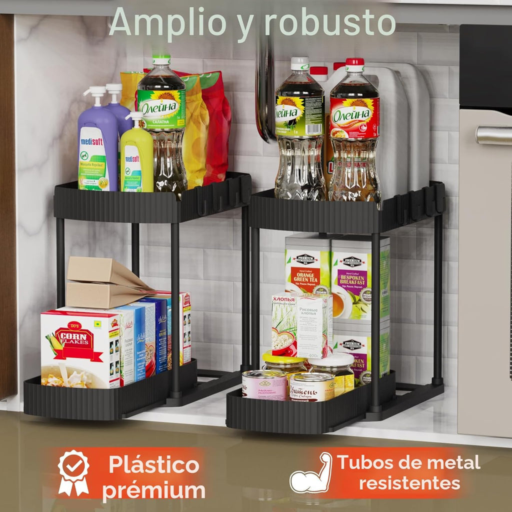 Ukeetap Paquete de 2 organizadores de almacenamiento extraíbles multiusos, organizadores para debajo del fregadero y almacenamiento para baño y cocina, organizadores y almacenamiento debajo