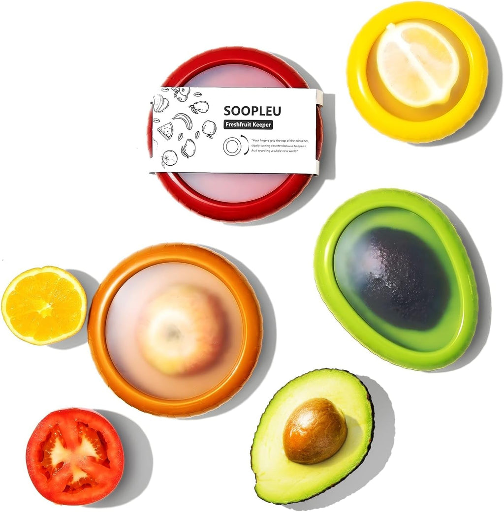 SOOPLEU Guardador de Aguacate y Tomate | Set de 4 Contenedores Reutilizables para Refrigerador | Ideal para Ajo, Cebolla, Limon y Papa