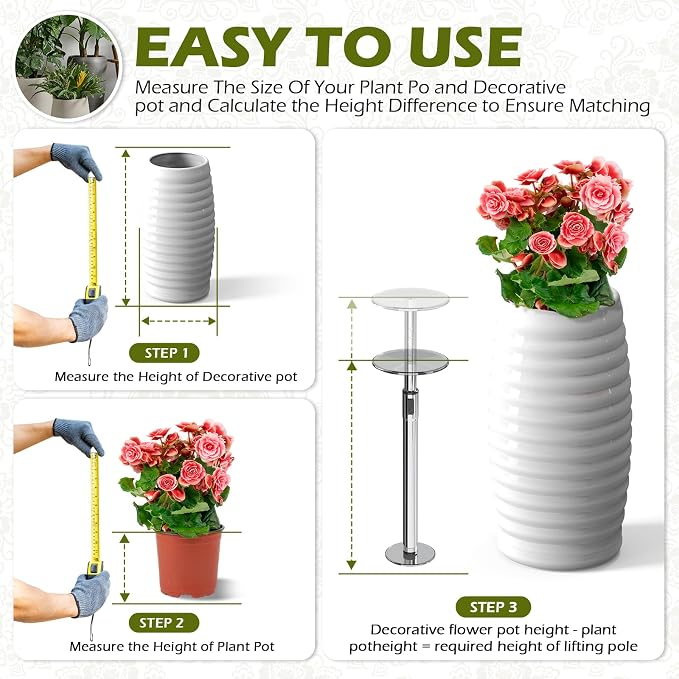 Elevadores ajustables para macetas interiores, inserto de maceta para contenedor grande, elevador de 19.5-32 pulgadas de altura de cama de flores alta, inserto de elevación de metal para cono