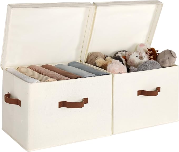 Cajas de almacenamiento de tela StorageWorks con tapa, caja de almacenamiento grande con tapa