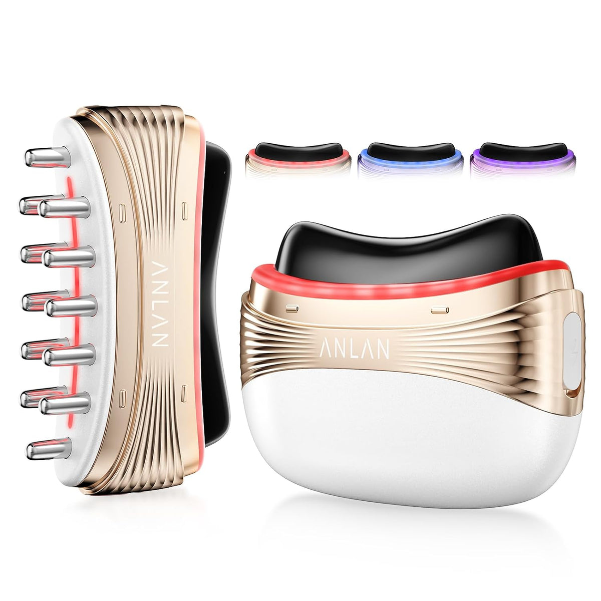 El dispositivo de cuidado facial más novedoso, 2 en 1, con terapia de luz roja para masaje facial y de cuello, herramienta eléctrica de drenaje linfático Gua Sha con calor y vibración para reafirmar, masajear la cabeza y desinflamar.