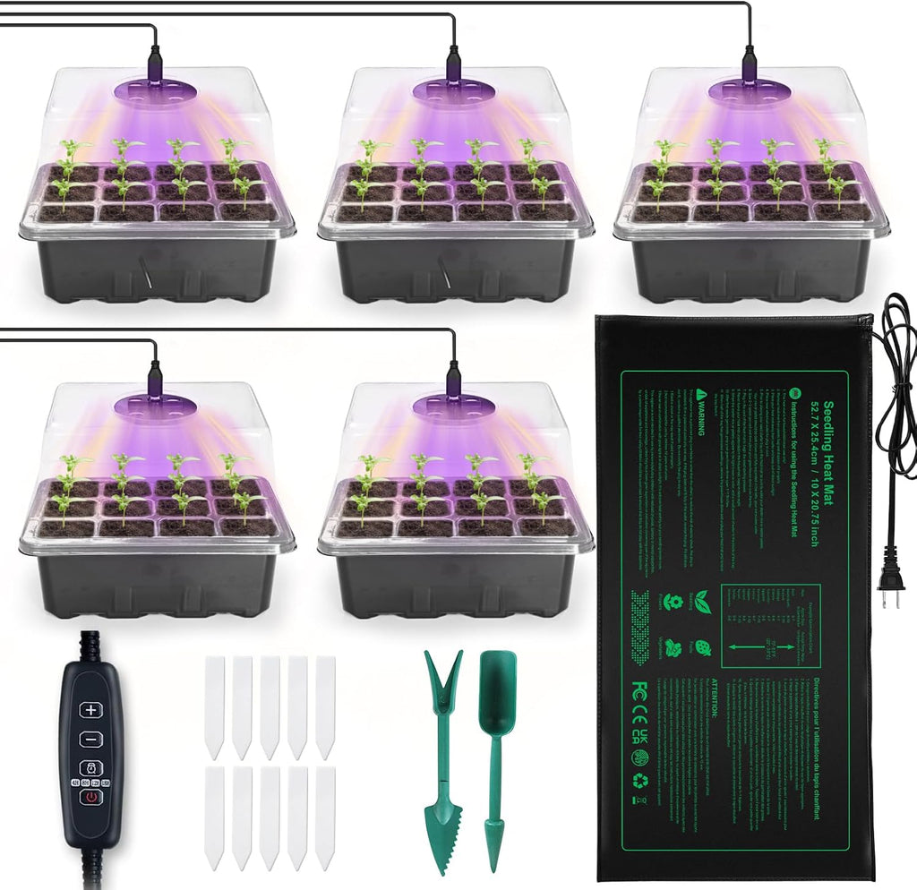 Kit NAMOTEK de Germinación de 60 Celdas, 5 Bandejas con Manta Térmica