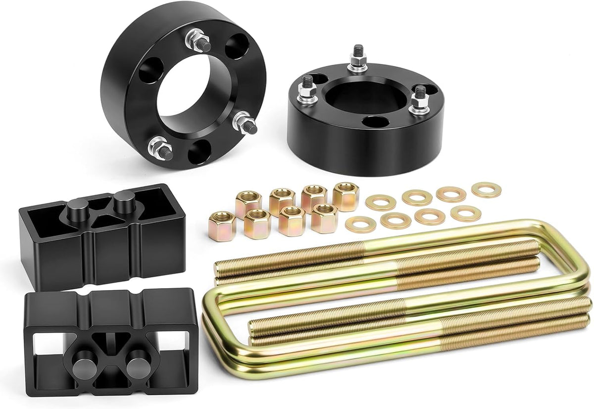 Kit de Elevación de Nivelación KSP F150 3" Frente +2" Trasero, Kit de Nivelación de Suspensión Completa para Ford F150 2004-2020 2WD 4WD 2x2 4x4, Juego Completo Espaciador de Elevación Aluminio & Bloque de Elevación y Espárragos U Extendidos Acero