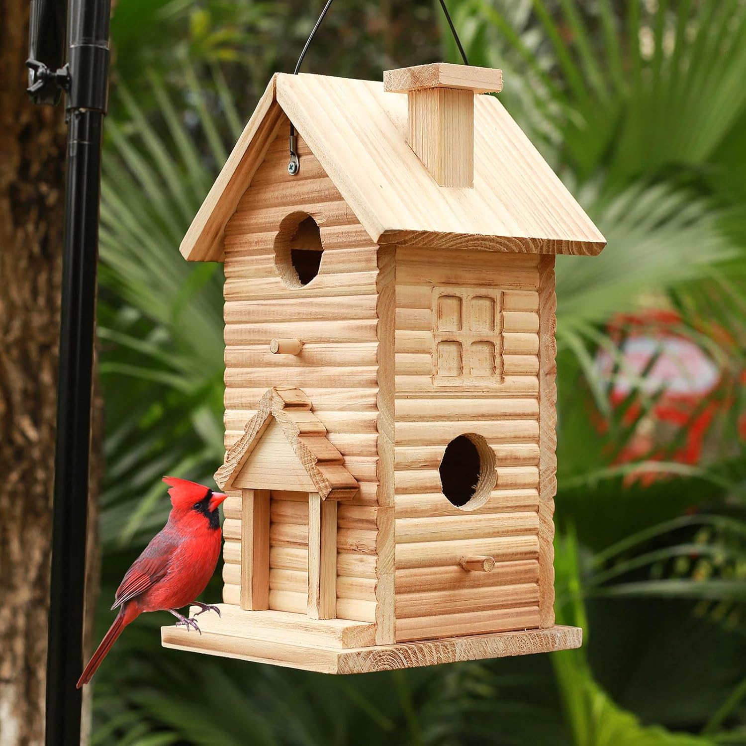 STARSWR Bird House,Outdoor Bird Houses for Outside Clearance,2 Hole Wooden BlueBirdHouse Finch Cardinals Hanging Birdhouse 2 Rooms Nesting Box for Wild Bird Viewing