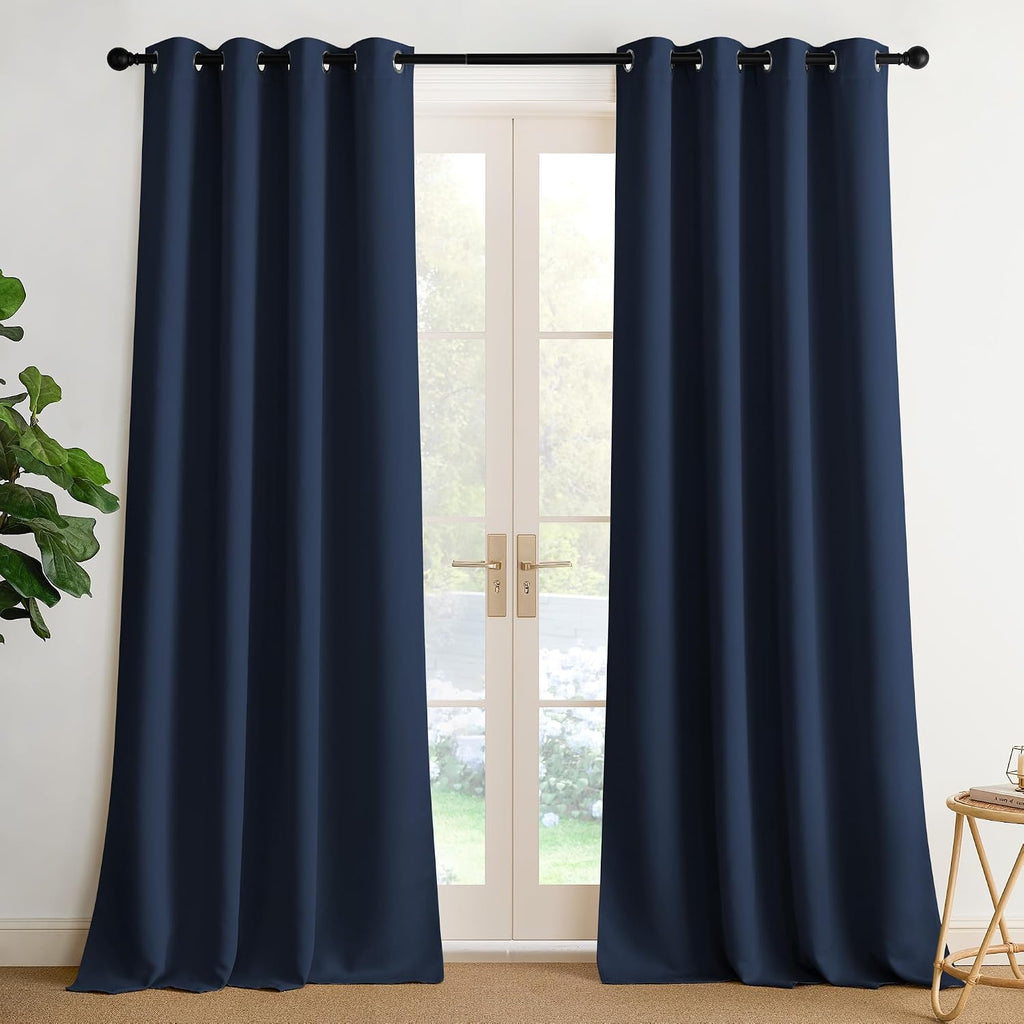 Cortinas opacas NICETOWN azul marino con aislamiento térmico, 241 cm (95 pulgadas) - Cortinas térmicas extralargas con aislamiento para dormitorio, sala de estar, patio, lavandería, despensa, garaje - 1 par, 132 cm (ancho) x 241 cm (largo)