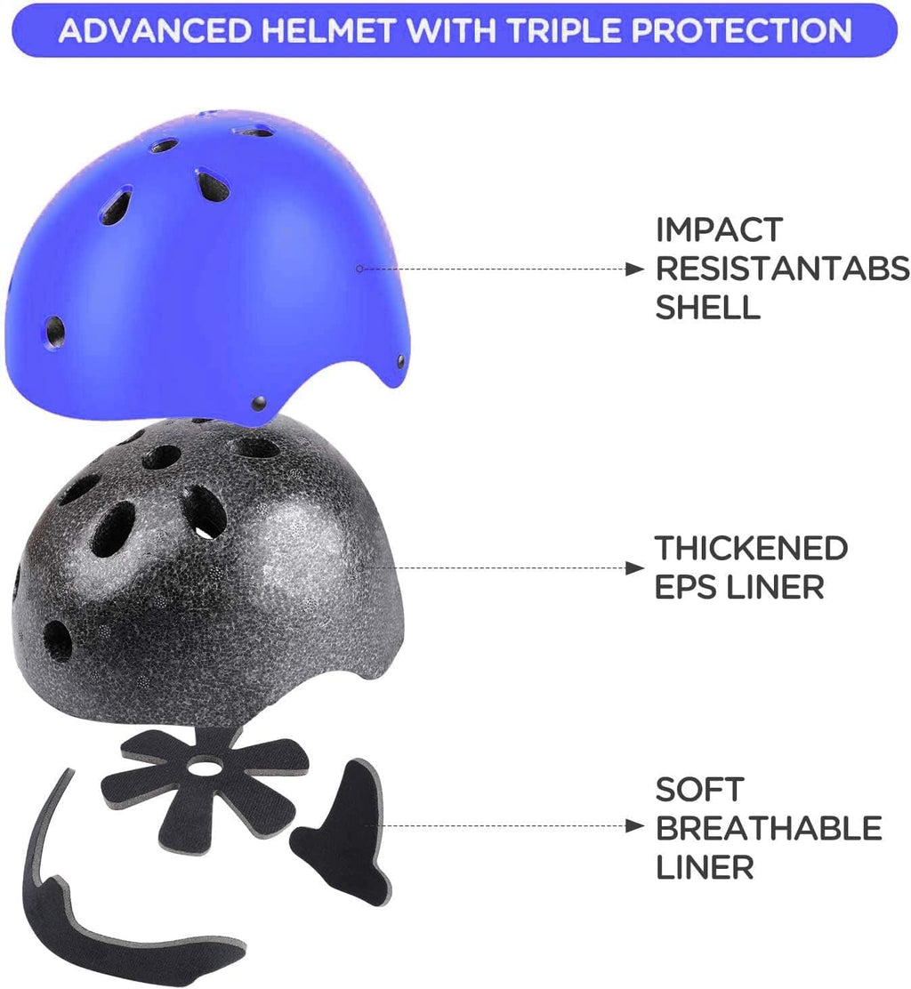 Casco Ajustable para Niños con Rodilleras, Coderas y Muñequeras — Para Edades 3-14 Años, Bicicleta, Patines y Skate