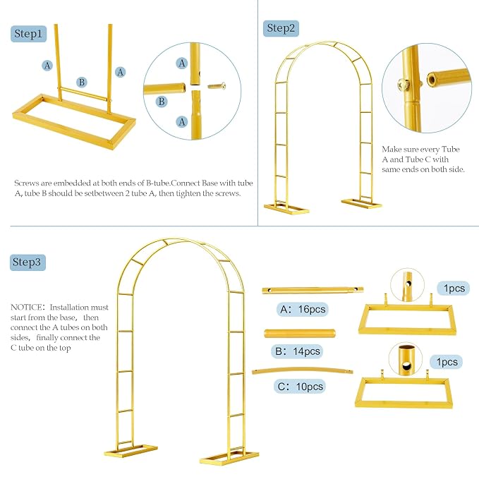 Soporte para arco de globos de 2,2 m x 1,3 m, arco de Halloween de metal dorado