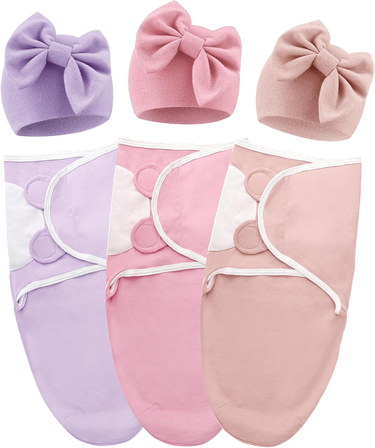 Sacos de Dormir para Bebés AQOKKA – Con Gorros de Lazo Grande, Mantas de Algodón Ajustables, Para Recién Nacidos 0-3 Meses