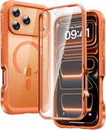 Funda Magnética Diaclara para iPhone 17 Pro Max | Cuerpo Completo con Parachoques | Compatible con MagSafe | Grado Militar contra Caídas | Protector de Pantalla Táctil Integrado | Naranja