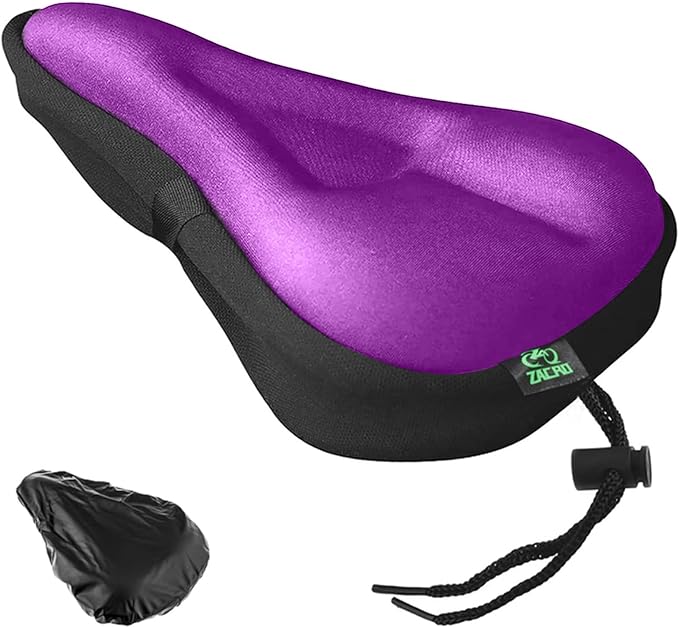 Zacro Cojín de asiento de bicicleta, funda acolchada de gel para asiento de bicicleta para hombres y mujeres, cómodo, asiento de bicicleta extrasuave compatible con sillines de bicicleta de pelotón