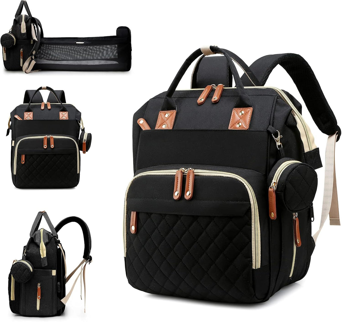 Bolso cambiador Lamroro con cambiador integrado, mochila cambiador impermeable 3 en 1 para bebé con cambiador plegable, mochila de viaje grande para bebé niña o niño, artículos esenciales para bebé, color negro.