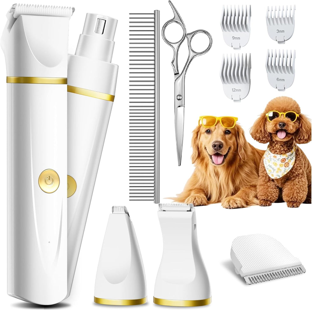 Kit de aseo para perros Unibono con recortador de patas, cortapelos eléctrico recargable de bajo ruido, pequeño y silencioso, con tijeras de acero inoxidable y peine para perros en casa.