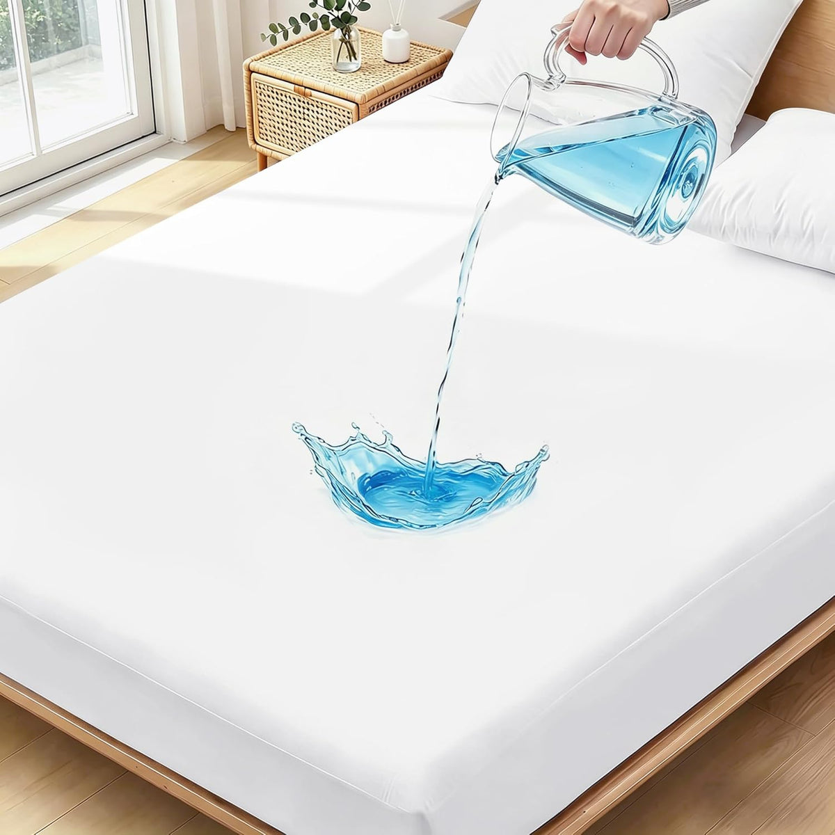 Protector colchón King impermeable, funda colchón lavable acolchada antirruido protección hasta 46 cm alto, protector suave transpirable, blanco