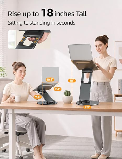 Nulaxy – Soporte Telescópico para Laptop | Rotación 360° | Altura Ajustable | Diseño Extensible | Ergonómico | Para Laptops 10-17" y MacBook | Color Gris