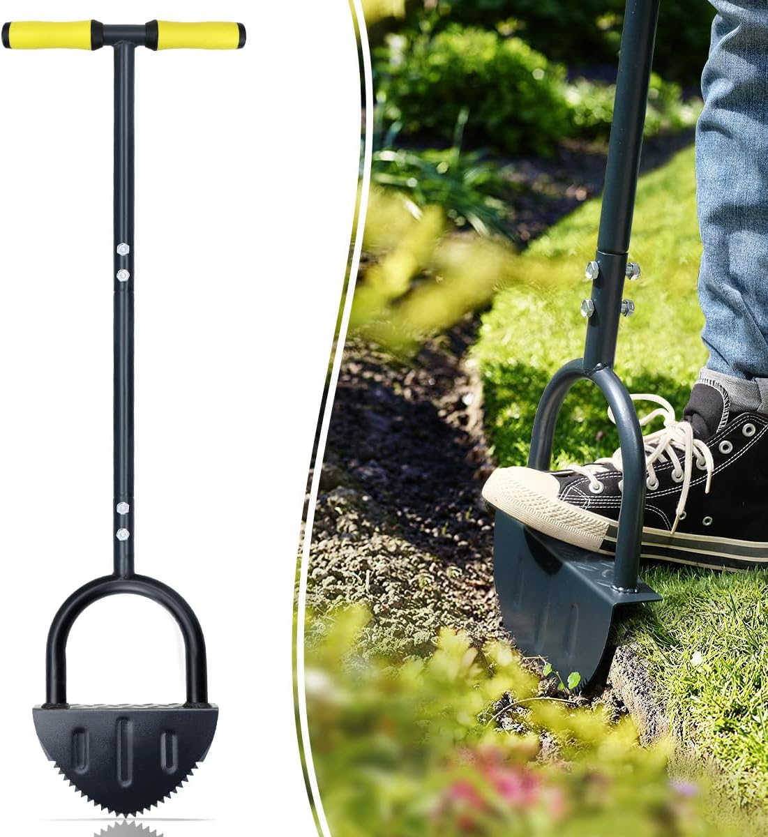 Bordeadora de césped Colwelt con dientes de sierra, bordeadora de césped de media luna con empuñadura en T, bordeadora de césped de acera con mango largo, 96,5 cm (38 pulgadas)