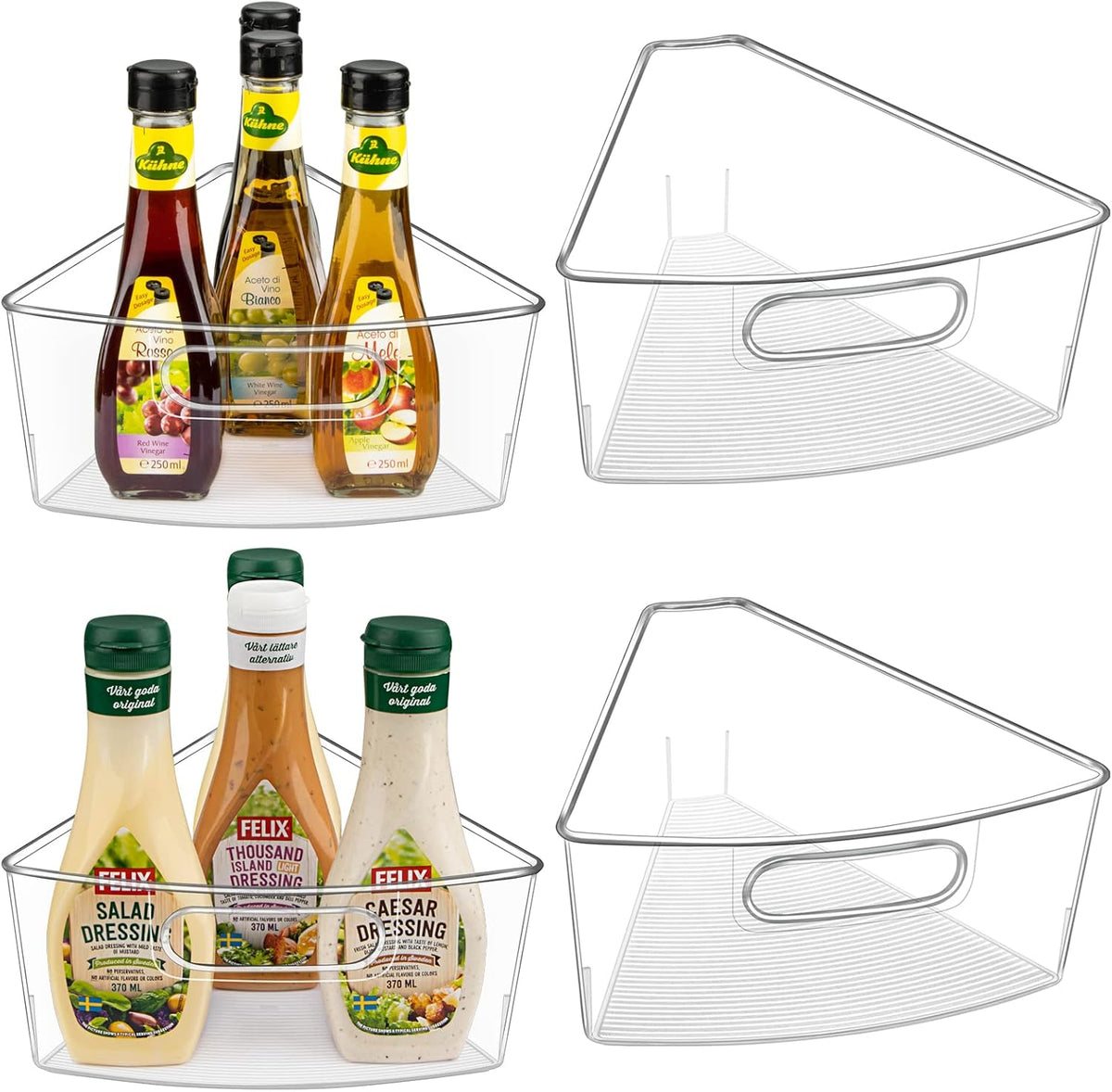 Organizadores giratorios JEISSLIA para armarios de esquina de 26"/28"/32" de diámetro, de plástico, con forma de cuña de 1/8", aptos para alimentos, sin BPA y con almohadillas antideslizantes (paquete de 4 para armarios de 26" de diámetro).