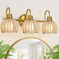 Lámpara de Baño 3 Luces Oro Cepillado con Vidrio Ámbar Acanalado, 20 Pulgadas