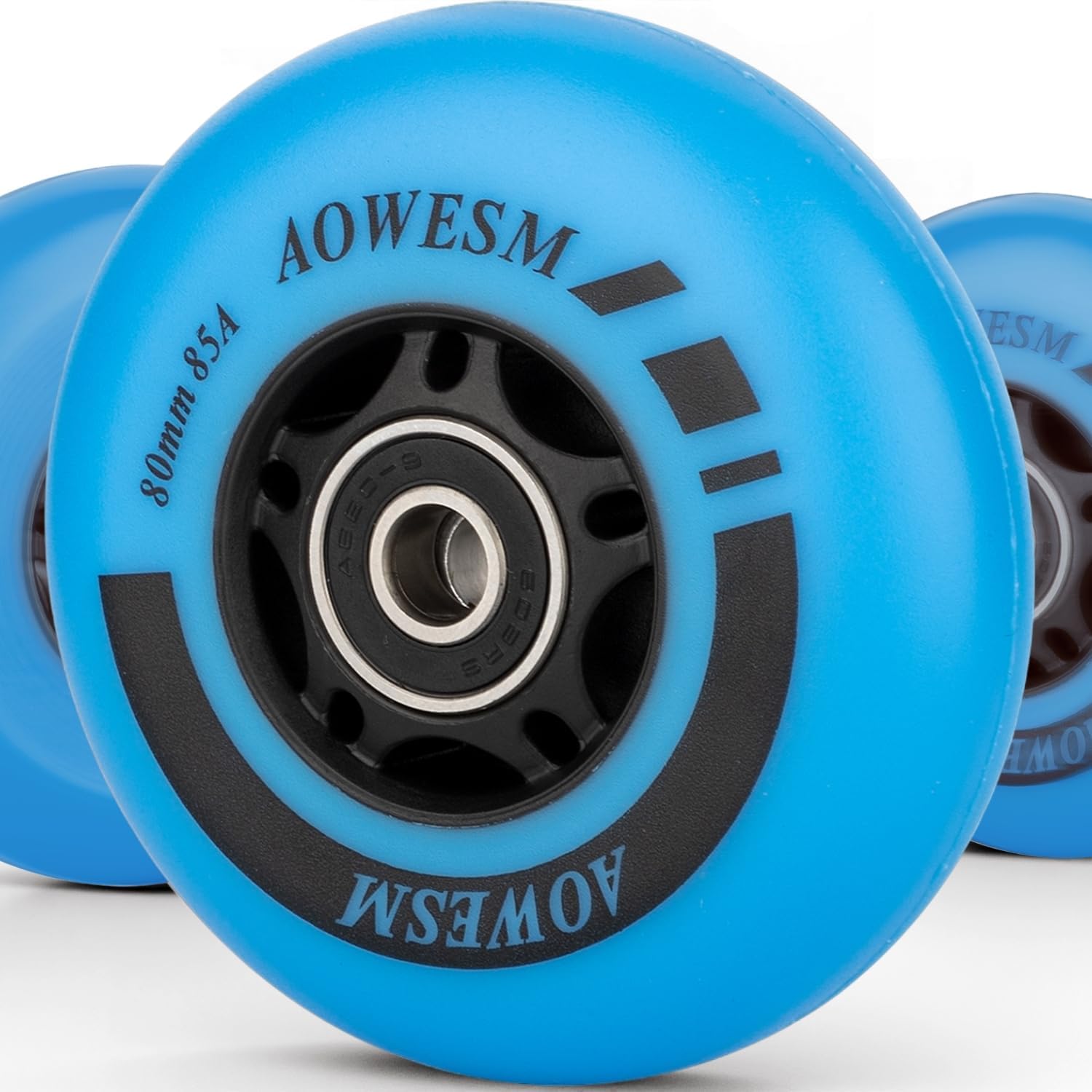 AOWESM Inline Skate Wheels 80mm 76mm 72mm 85a Outdoor Indoor Black Blue Red Roller Hockey Blades Replacement Wheels w/Bearings ABEC-9 and Floating Spacers (4-Pack) (Blue, 72mm)
